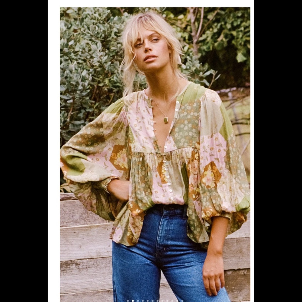 Spell Green and Pink Floral Blouse XXL